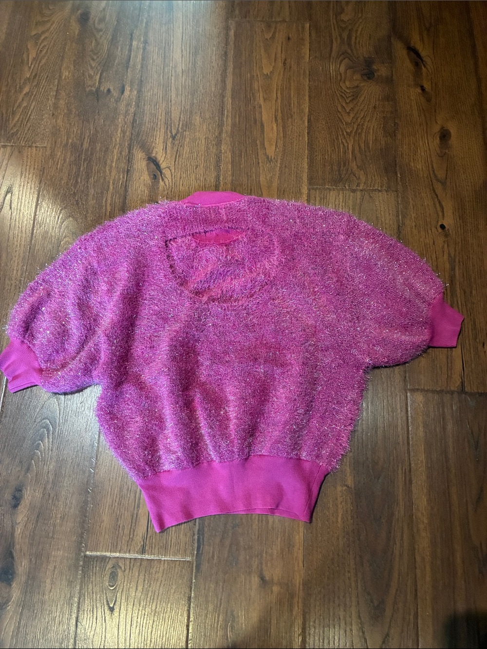 Maeve Sparkle Fuzzy Crewneck Sweater in Bright Pink - Picture 6 of 7